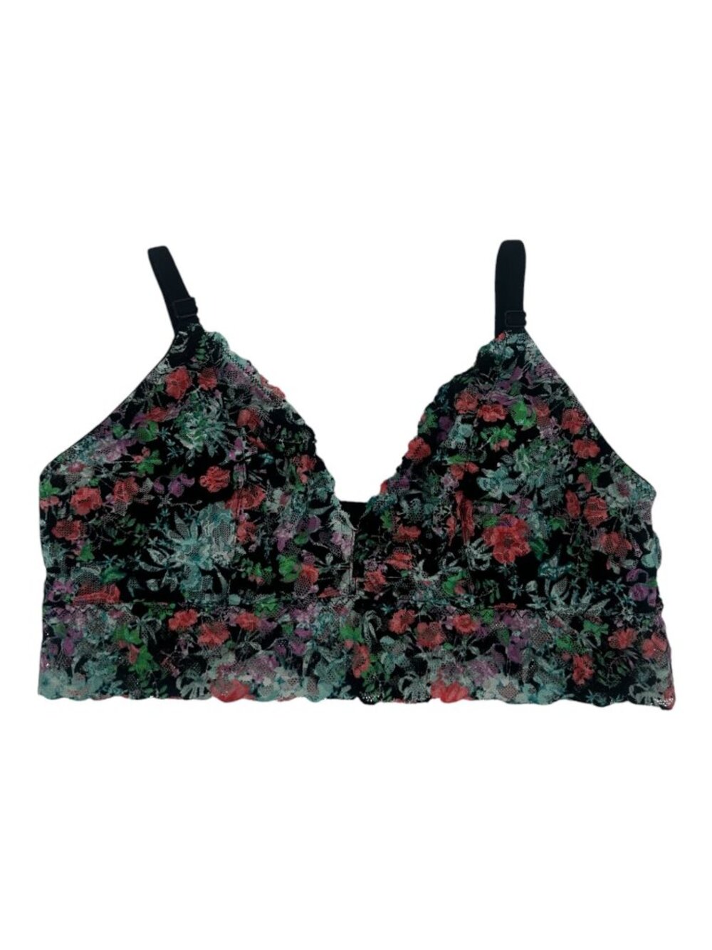 Victoria's Secret Bralette Women's M Black Floral Lace Boho Unlined Longline Bra